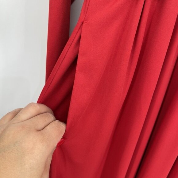 Halara Womens Stand Collar‎ Long Sleeve Flare Maxi Dress Size L Red Casual NWOT - Picture 5 of 10